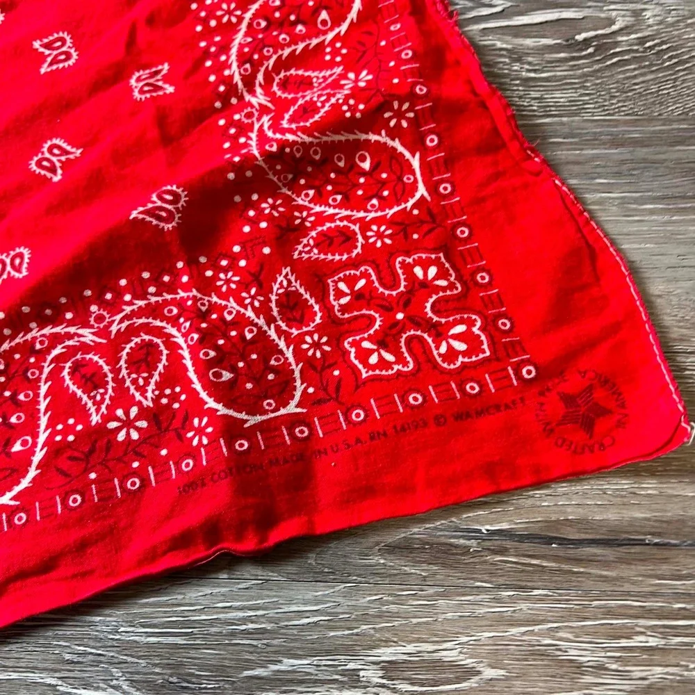 Wamcraft 80s Bandana Unisex OS Red Vintage Paisley Made in USA Cotton Scarf AP52